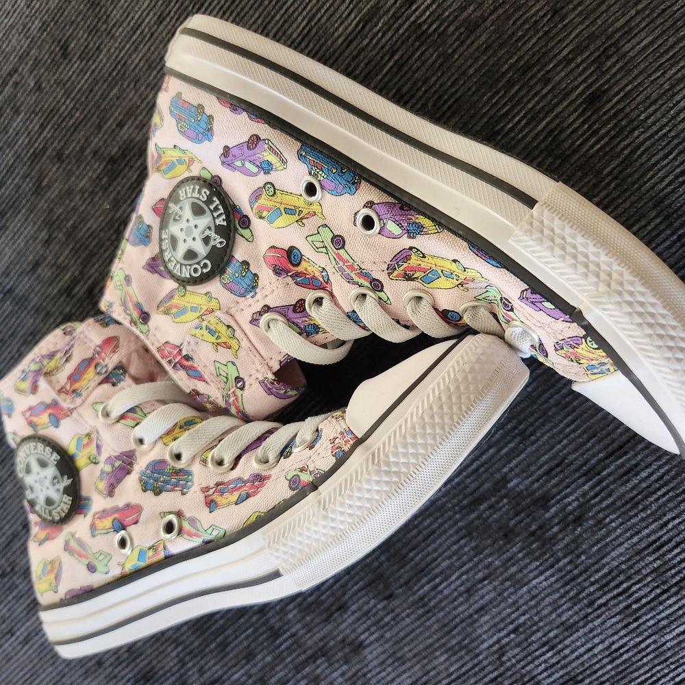 Big Girl Converse High-Top Sneakers with Colorful Car Print